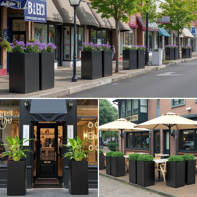 Tall Black Planter 28" Metal Square Large Plant Pots for Indoor Outdoor-Modern Tall Flower Pots for Porch, Patio, Deck, Commercial & Residential(14" Lx14 Wx 28" H)