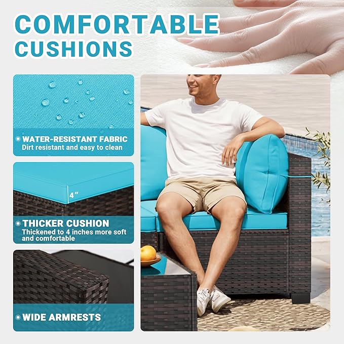LEVELEVE 7 Pieces Outdoor Patio Furniture Sets,Rattan Conversation Sectional Set,Manual Weaving Wicker Patio Sofa with Tea Table