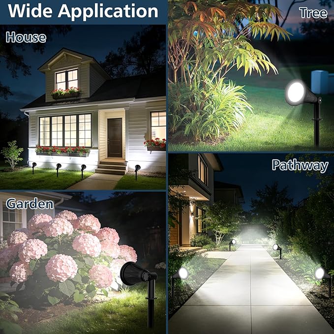 T-SUNUS Christmas Solar Powered LED Spot Light White 6000K, Separated Panel with 9.8ft Cable IP65 Waterproof Spotlights Outdoor Landscape Garden Lights for Flag Patio Yard Driveway Halloween 2 Pack