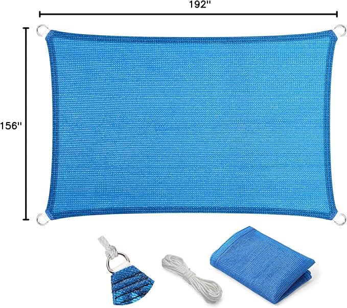 Eden's Decor Straight Flat-Edged Sun Shade Sail Rectangular 13' x 16' Blue UV-Blocking Outdoor Canopy Fabric Cloth Awning for Pergola Patio Garden Backyard Custom Size
