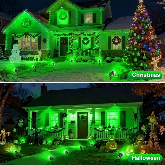 St. Patrick's Day Green Spotlights Outdoor, 14 LED Landscape Lighting with US Plug, IP65 Waterproof Spot Lights for Tree Yard Garden Pathway Halloween Christmas Decor, 4 Pack