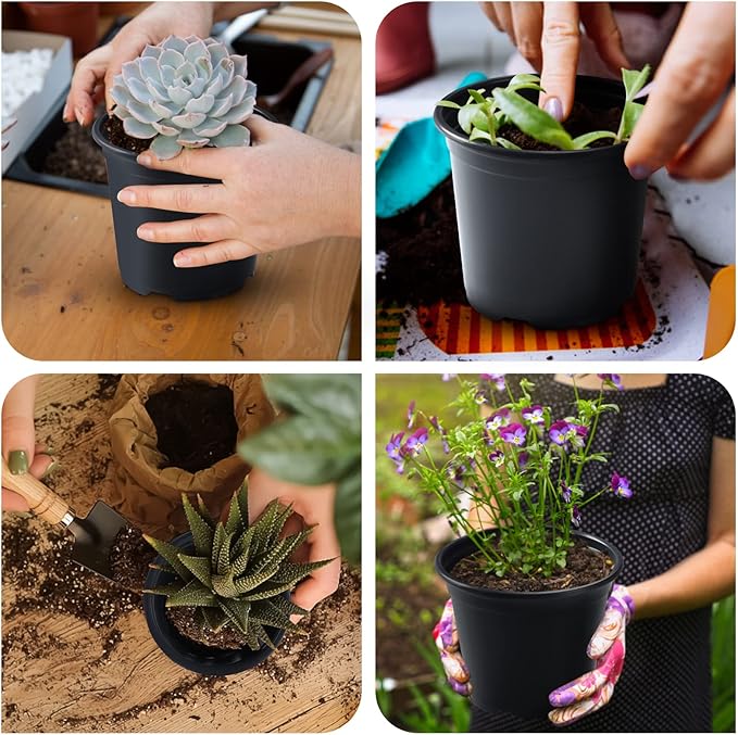50Pcs Nursery Pots Variety Pack Plastic Pots for Plants,5 inch Seedling Pots with Drainage Holes Indoor Outdoor Flower for Succulent Vegetable Herb