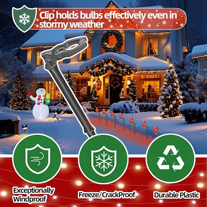50 Pack Christmas Light Stakes 8.5"-10" for C7 and C9 String Lights,Outdoor Light Stakes, Garden, Lawn, Pathway, Patio, Path, Walkway, Christmas Decoration