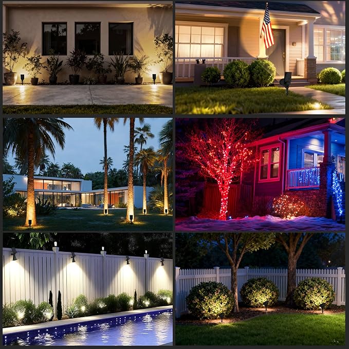 T-SUN Solar Spotlights, Christmas Solar Lights Outdoor, Auto-ON/Off 180°Angle Adjustable Solar Lights for Tree, Patio, Yard, Garden, Driveway, Pool Area (Natural White-2Pack)