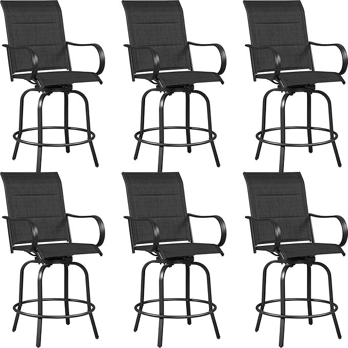 Yaheetech 6 Piece Patio Swivel Bar Stools Texteline Chairs with High Back/Armrest/Footrest, All Weather Padded Seating Outdoor Furniture Height Outdoor Chairs for Outside, Lawn & Garden
