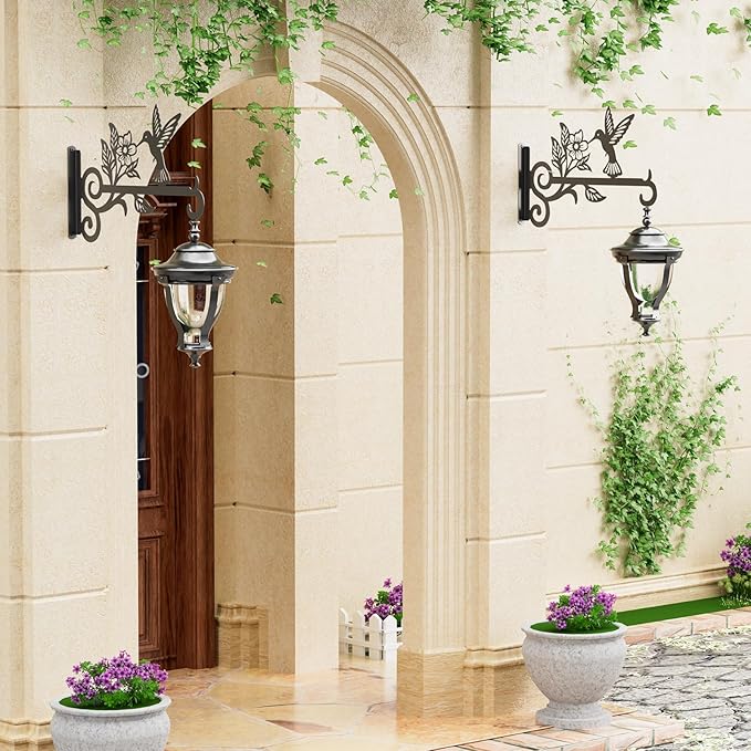 4-Pack Aesthetic Plant Hangers Outdoor – 10 Inch Metal Hanging Plant Bracket with Beautiful Hummingbird Pattern – Anti Rust Plant Hooks for Hanging Plants, Bird Feeder, Windchime, Lantern