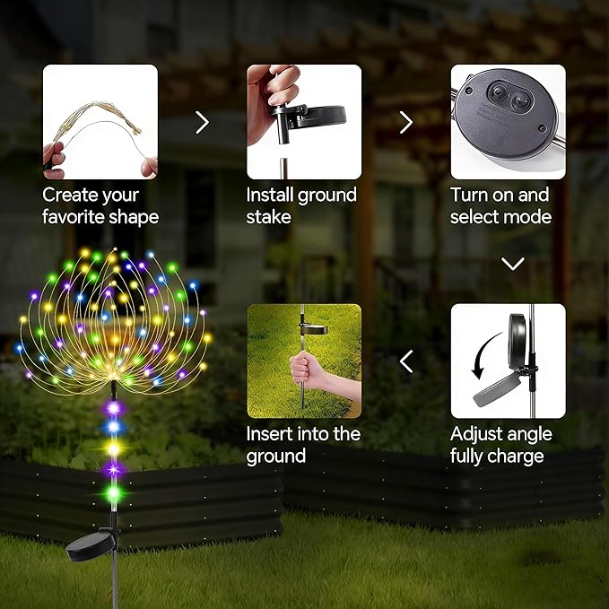 Garden Decor Solar Lights Outdoor,155LED 8 Lighting Modes Pole Light Waterproof Colorful Solar Garden Lights for Christmas, Halloween Decoration,Yard, Patio, Porch,Flower Pot,Pathway (2Pack)