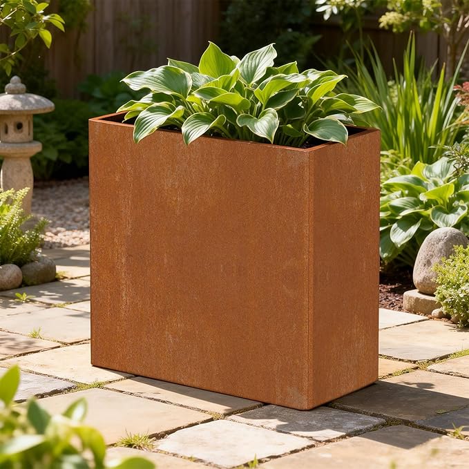 Corten Steel Planters - 24X12X24 inch Removable Insert Shelf for Garden Patio