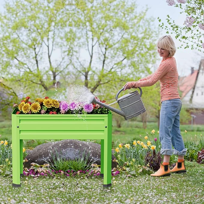Elevated Metal Planter Box Stand Heavy Duty Raised Garden Bed for Vegetables Flowers Herbs Indoor Outdoor Use, Green