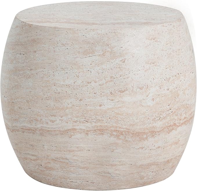 Christopher Knight Home Jayme 20.25" Indoor Outdoor Oval Accent Side Table, Patio Decorative End Table, Lightweight Concrete Garden Stool for Patio Living Room Balcony & Garden Decor, Travertine
