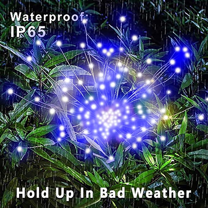 YOTOZU 2 PCS Solar Firework Light, Outdoor Solar Garden Decorative Lights 120 LED Powered 40 Copper Wires String DIY Landscape Light for Walkway Pathway Backyard Christmas Decoration Parties (Blue)