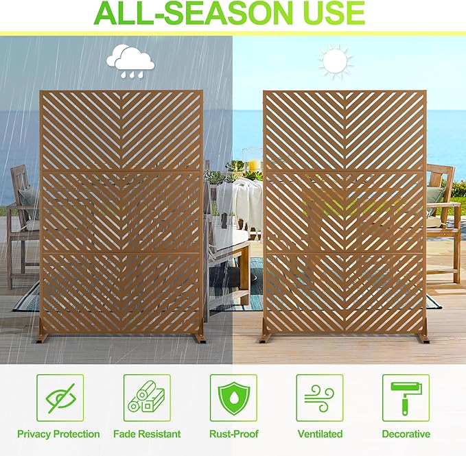 Outdoor Privacy Screen,72" H×47" W Metal Privacy Screen, Freestanding Privacy Fence Panels for Patio