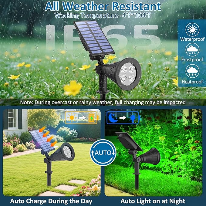 T-SUNUS Green Solar Landscape Spot Lights 4 Pack, IP65 Waterproof Garden Outdoor Spotlights Auto On/Off for St. Patrick's Day Halloween Christmas, Security Spotlight for Flag Tree Patio Driveway Pond