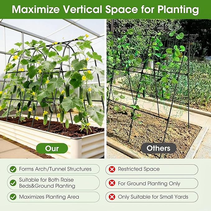 Cucumber Trellis for Raised Bed,U-Shape Garden Trellis for Climbing Plants Outdoor, Metal Arch Vegetables Trellis, Plant Support for Vine (Black, 63" Lx21.6 Wx47.2 H-Large)