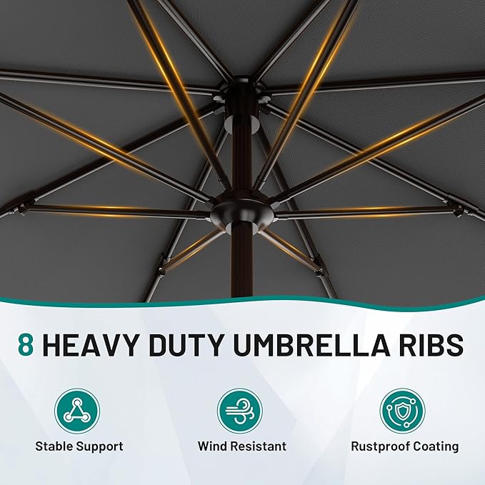 AreShark 9 FT Patio Umbrella for Outdoor, Outdoor Table Umbrella with Push Button Tilt and Crank, Outdoor Patio Umbrellas with 8 Sturdy Ribs for Market, Garden, Pool (Gray)