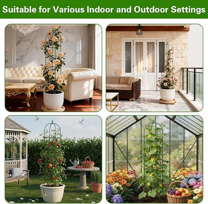 2 Pack Garden Obelisk Trellis for Climbing Plants, 72" Metal Rustproof Rose Trellis, Tower Potted Cages Plant Support for Flowers/Vegetables/Vines, Indoor Outdoor Garden Patio