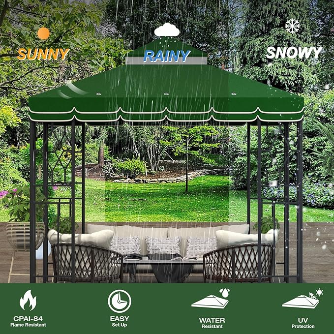 10x10 Canopy Replacement Top Double Tiered Gazebo Cover for Yard, Patio & Garden Durable Sunshade Replacement (Green with lace)