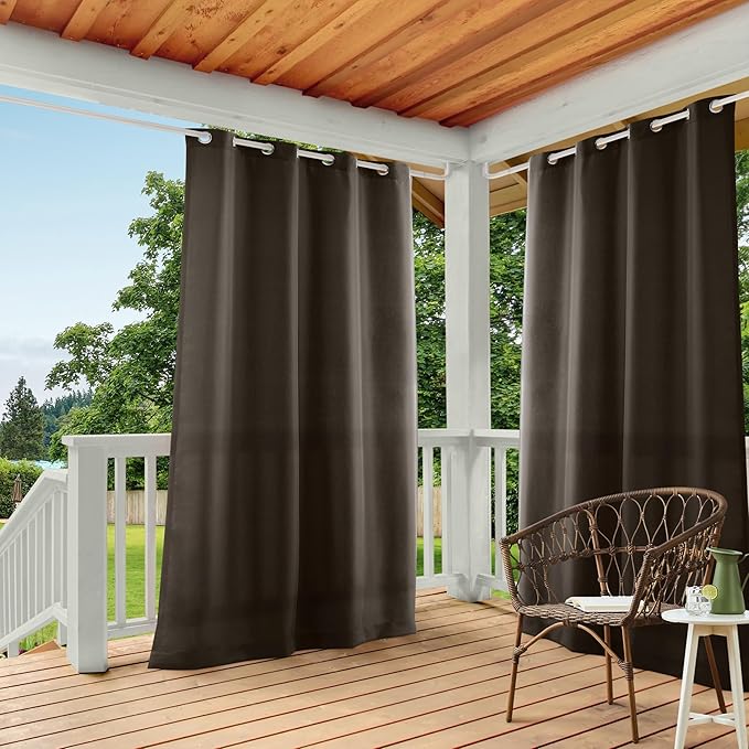 TOWN & COUNTRY BASICS Cabana Solid Heavyweight Indoor Outdoor Curtains, Light Filtering Opacity with Grommet Top, Water Repellent, 2-Pack Set, 54"x120", Chocolate