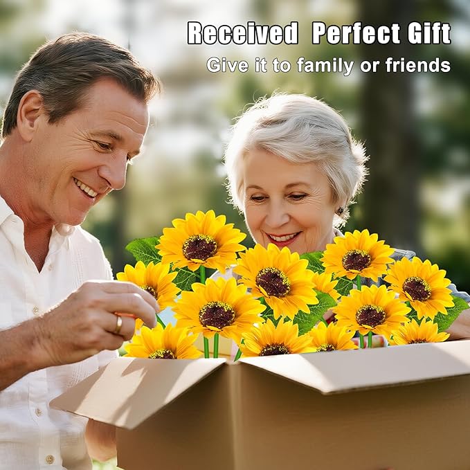 Solar Sunflower Lights Outdoor Flower Garden Stake Lights,4 Pack 24 Sunflower Waterproof Lights for Outside Party Gardening Gifts Mother's Day for Patio Yard Pathway Party Housewarming Gift