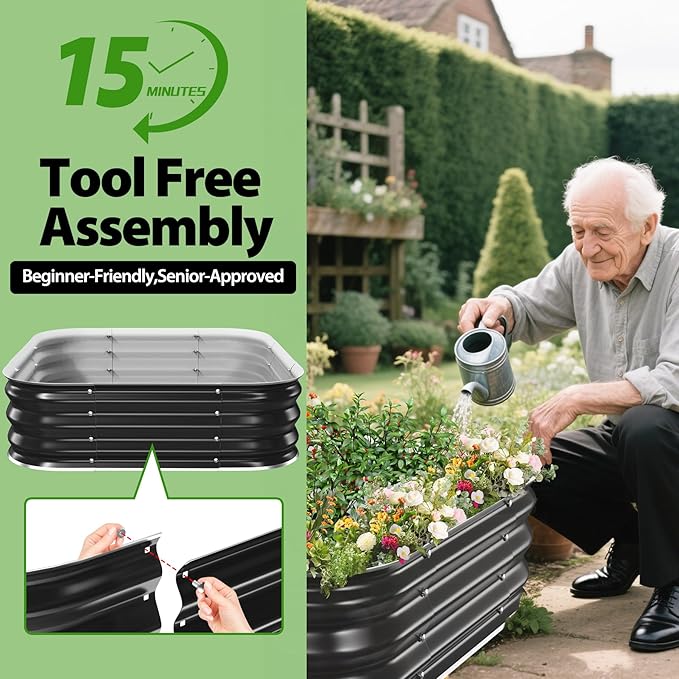 Galvanized Raised Garden Bed for Gardening, 4x4x1ft Large Square Metal Planter Boxes Outdoor for Vegetable,Flower,Herb,Modular Above Ground Growing Container,Black, Easy Assembly