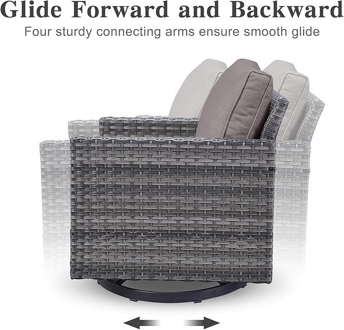 Belord Spacious 11 Pieces Patio Conversation Set - 5-Seater Outdoor Furniture Sectional Sets with Swivel Glider Chairs Set of 4 and Storage Box, Metal Top Coffee Table with Embedded Ottoman Gray