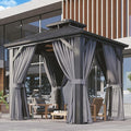 Aoxun 8'x8' Hardtop Gazebo, Aluminum Frame Canopy with Double Galvanized Steel Roof, Outdoor Metal Pavilion with Netting, Curtains for Backyard, Patio and Deck