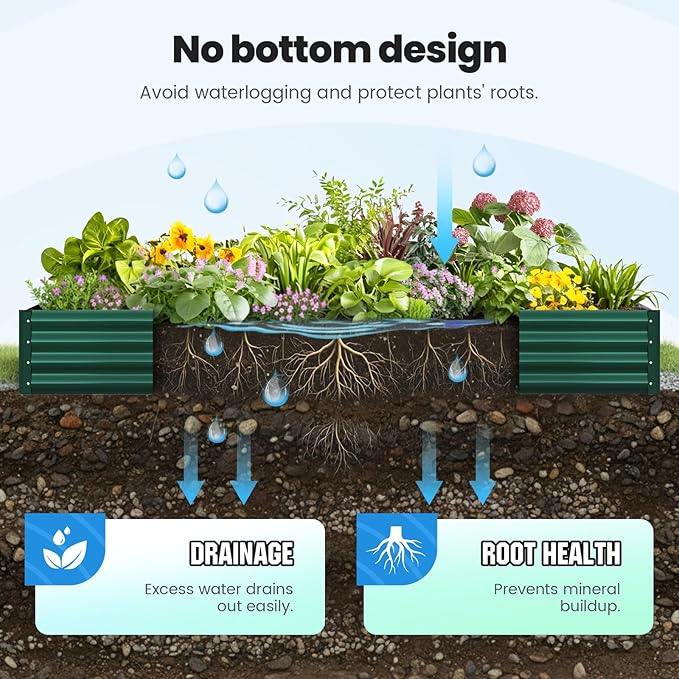 Quictent Galvanized Raised Garden Bed 8x4x1 Ft Metal Planter Box for Vegetables Bottomless for Backyard, 2 Tomato Cages Included, Green 2PCS