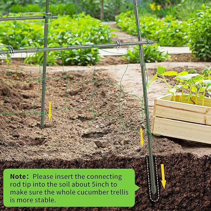 Lalahoni Cucumber Trellis, 65x48 inch Garden Trellis for Climbing Plants Outdoor, Metal Garden Arch Climbing Plant Support Vegetables Peas Beans Squash Cucumber Trellis for Raised Bed, Green