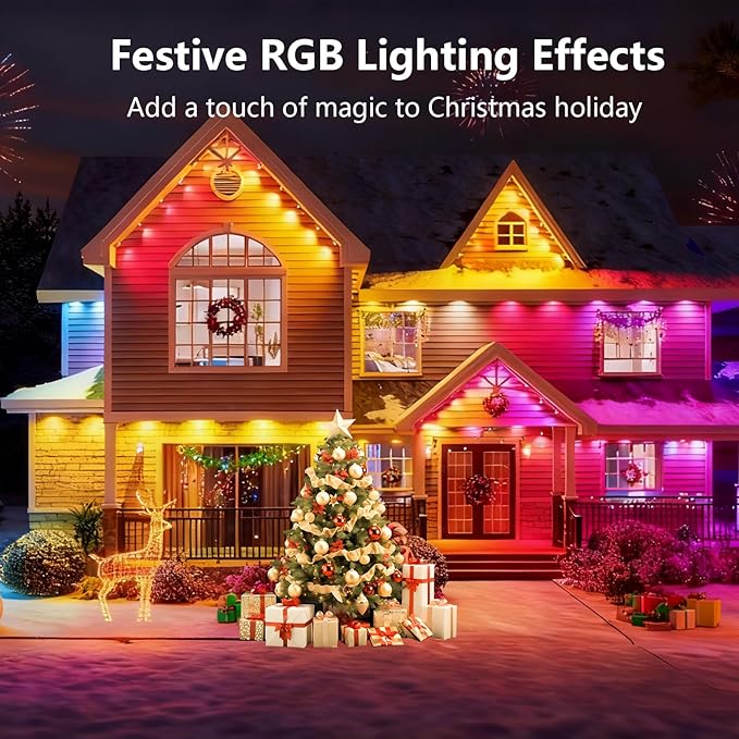 300FT Permanent Outdoor Lights, RGB LED Eaves Lights with IP67 Waterproof, Smart App Remote Control, Music Sync, for Christmas, Party, All Holiday Decorations