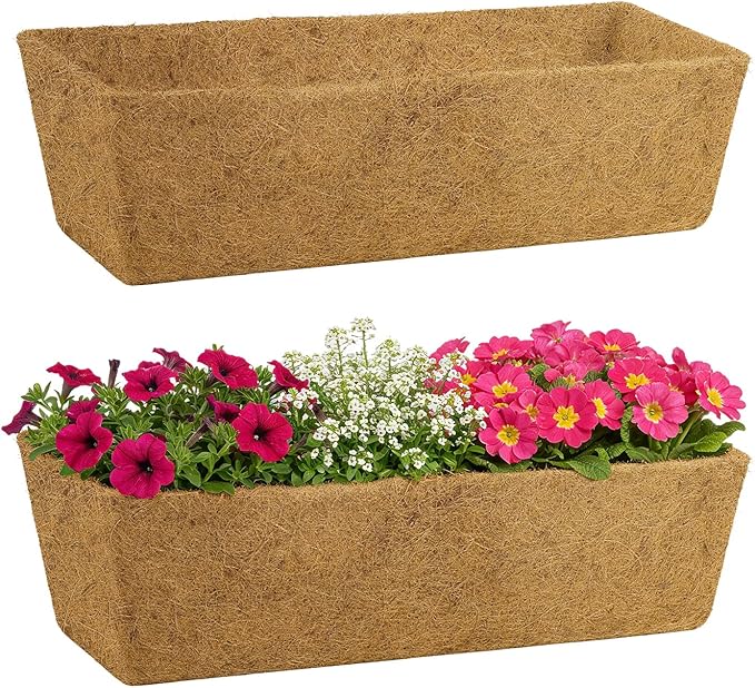 30in Tapered Coco Liners for Window Planter Box - 2 Pack 100% Natural Coconut Coir Fiber Liner Replacement for Deck Flower Box, Garden Railing Fence Wall Planter Basket