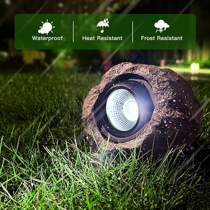 4 Pack Solar Rock Lights Outdoor, Angle Adjustable Solar Lights Outdoor Waterproof, LED Solar Garden Lights, Auto On/Off Landscape Lighting for Yard Pathway Patio Flower Bed - White Glow (Stone Brown)