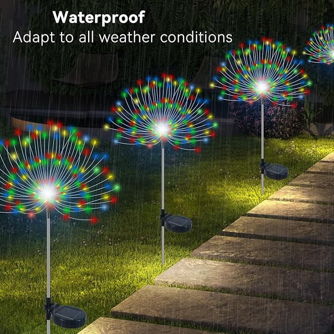 Solar Garden Lights Outdoor Waterproof, 2 Pack 120 LED Solar Firework Lights Decorative Garden Décor Outside for Flowerbed Pathway Party Christmas Decoration, Multicolor