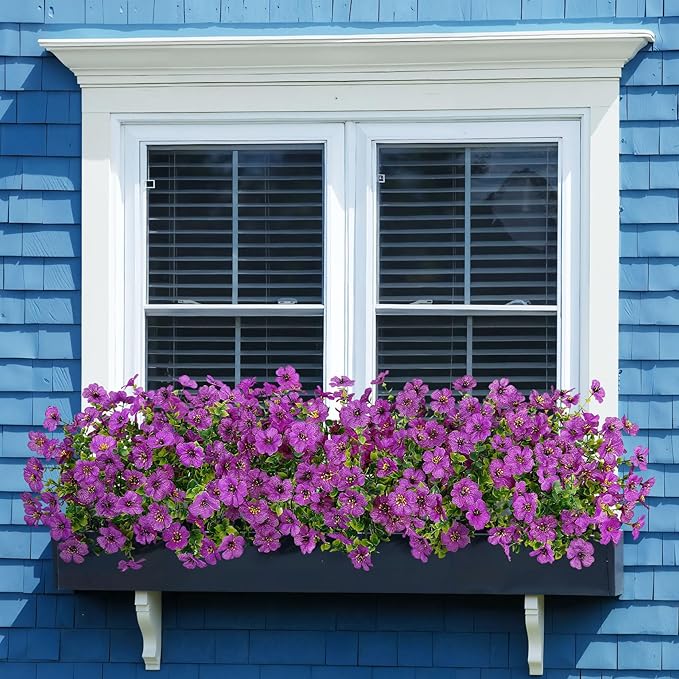 Bassion Artificial Flowers for Outdoors, 24 Bundles UV Resistant Fake Flowers Realistic Silk Faux Plants for Outdoor Planter Window Box Porch Patio Garden Home Outside Decorations