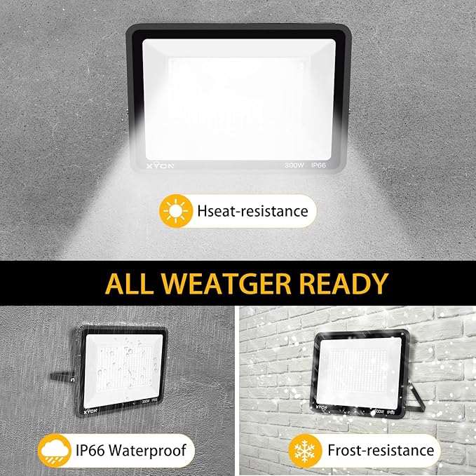 2 pack 300W LED Flood Light(2000W Equivalent),Super Bright 42,500LM 5000K Daylight IP66 Waterproof Security Outdoor LED Arena Lights Commercial Lighting Floodlight for Backyard|Court|Stadium|Yard