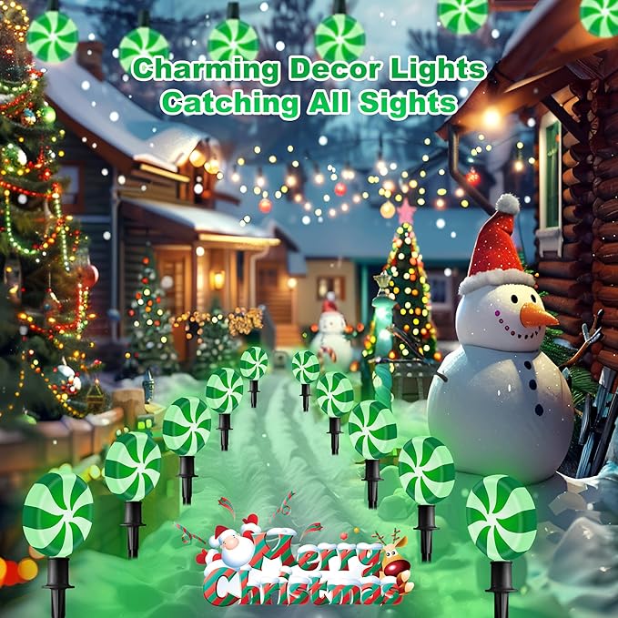 Ultimate Unicorn Christmas Lollipop Pathway Lights for Christmas Decoration, 10 LED Christmas Peppermint String Lights Green, Lollipop Pathway Lights with Stakes for Garden Christmas Decor