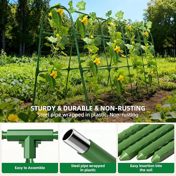 Cucumber Trellis for Raised Bed, U-Shape Garden Arch Metal Support for Climbing Plants, Metal Arch Plant Support Vegetables Trellis, Plant Support for Vine(Green, 63 * 30 * 47inch(L*W*H))