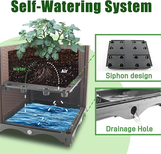 Raised Garden Bed with Tomato Planter Cage,50.4" Self Watering Tomato Planter with Plastic Coating Steel Pipe for Climbing Vine Flowers Outdoor, Tomatoes Cage with Trellis Wheels, 1Pack