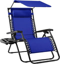 Best Choice Products Folding Zero Gravity Outdoor Recliner Patio Lounge Chair w/Adjustable Canopy Shade, Headrest, Side Accessory Tray, Textilene Mesh - Cobalt Blue