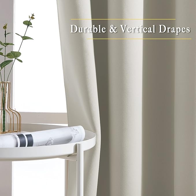 NICETOWN Short Cafe Curtain 54 inch Length, Window Treatment Thermal Insulated Grommet Room Darkening Sound Reducing for Bedroom/Nursery, Natural, 1 Panel, W66 x L54