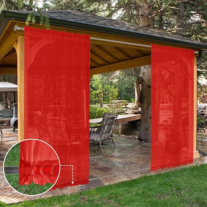 SpaceDresser Waterproof Outdoor Sheer Curtains for Patio - 4 Panels Rod Pocket Indoor Voile Sheer Curtain for Living Room,52W x 108L inch, Red
