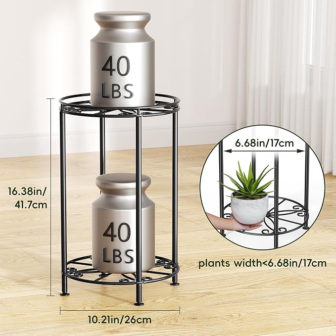 Plant Stand 2-Tier 10.2in Width 16.4in Tall Flower Pot Rack Small Plant Table Metal For Indoor Outdoor