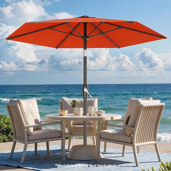 AreShark 7.5FT Patio Umbrella Table Market Umbrella with 6 Sturdy Ribs, Button Tilt/Crank, Heavy-Duty Outdoor Umbrellas for Pool, Deck, Garden and Backyard, Orange