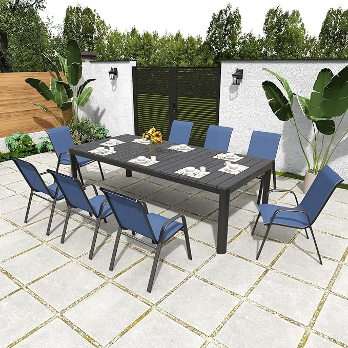 Patio Chairs, Stackable Outdoor Dining Chairs for All Weather Textilene Fabric & Metal Frame, Outdoor Chairs Set for Backyard Deck Garden (Dark Blue, Set of 4)