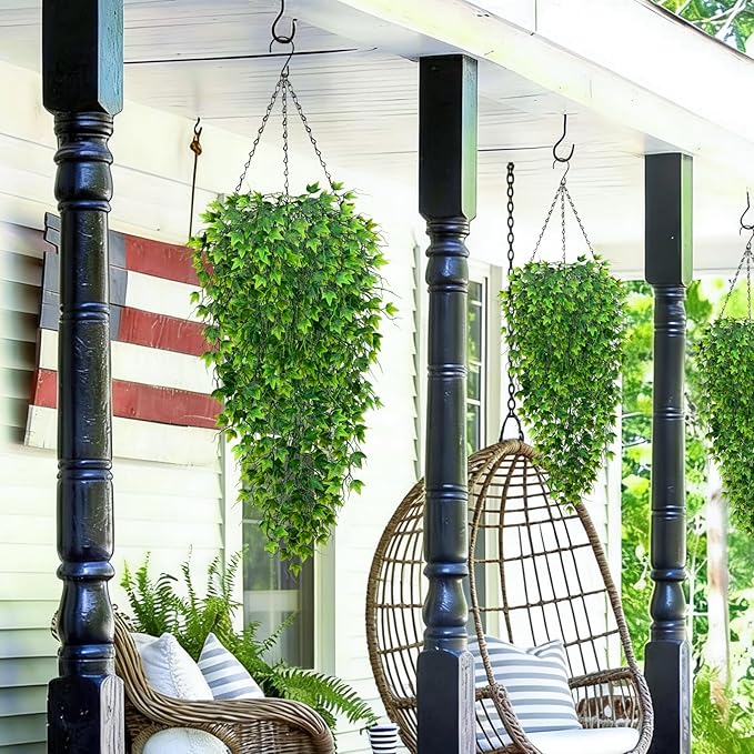 Waipfaru Artificial Hanging Ivy for Outdoors, Fake Hanging Plants, 4pcs Faux Ivy Pothos Vines Greenery for Wall Home Bedroom Living Aesthetic Kitchen Office Aesthetic Kitchen Indoor Outdoor Decor
