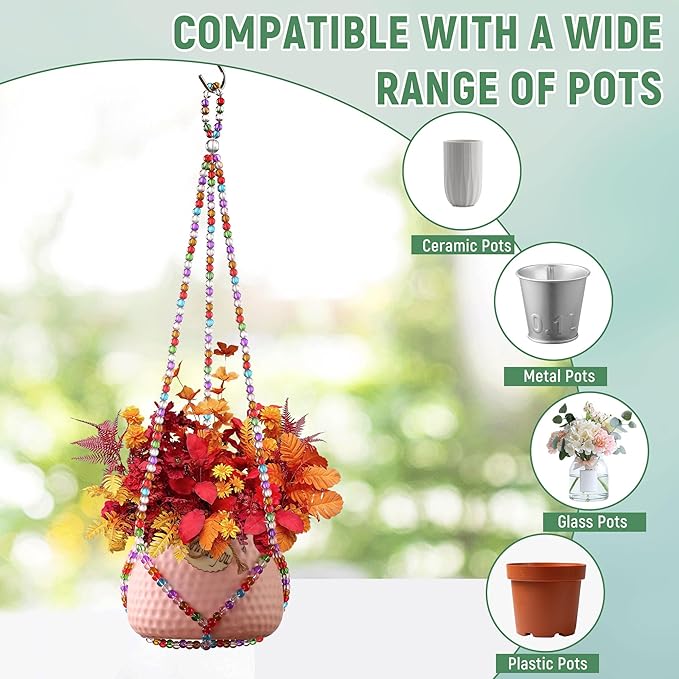 1Pack Glass Beaded Plant Hanger Indoor,Rainbows Hanging Planters for Outdoor Plants,Colored Macrame Plant Hanger,Boho Handmade Farmhouse Rustic Decor,21Inch(Pot Not Included)