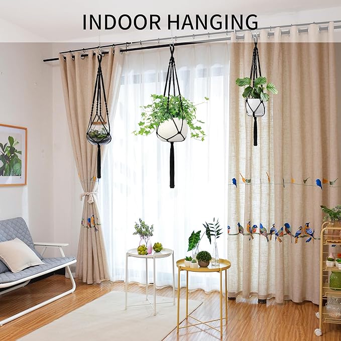 Macrame Plant Hanger - Fits 4 to 13 inches Pots for Indoor Outdoor, 34"/41"/46" 3 Sizes Set, Black (POTS NOT Included)