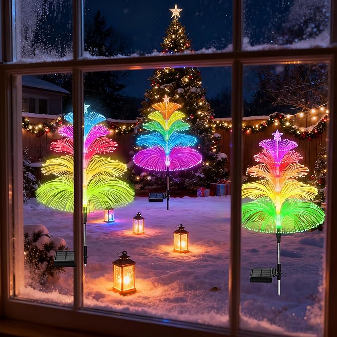 Solar Lights Outdoor Waterproof 7 Colorful Changing Ice Cream Rainbow Jellyfish Lights 3 Pack Solar Garden Lights Decor for Outside Yard Patio Pathway Decorations, Gifts for Mother's Women Kids