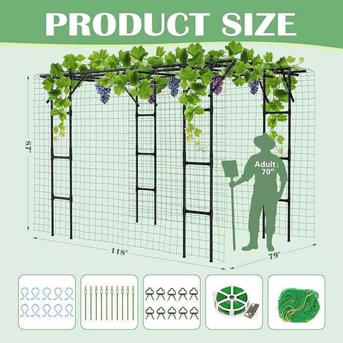 Garden Arch Trellis, 87in H x 118in L Large Garden Arch Arbor Trellis for Climbing Plants Outdoor Plant Support for Cucumber Grape Vine,Tall Metal Gardens Archway for Lawn Party Ceremony