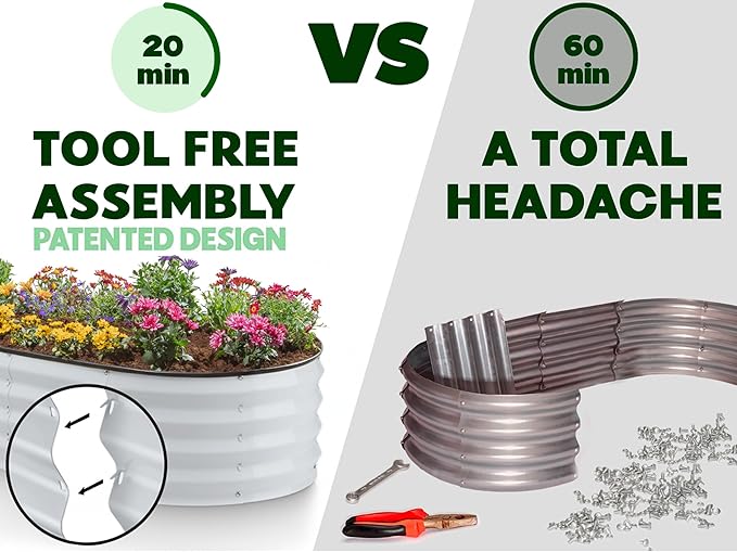Plant & Plot Galvanized Raised Garden Beds Outdoor // 4×2×1 ft (2-Pack) Planter Raised Beds for Gardening, Vegetables, Flowers // Large Metal Garden Box // Patented Tool-Free Design (Light Gray)