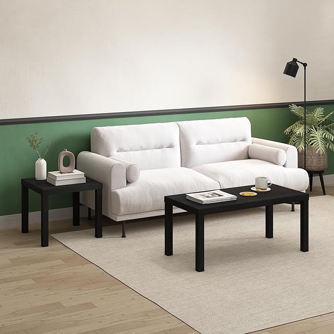 Furinno CLASSIC Coffee Table, Modern Rectangle Coffee Table with 1.8" Triple Thick Tabletop, Side Table, Toolless Assembly, for Living Room, Home Office, Black